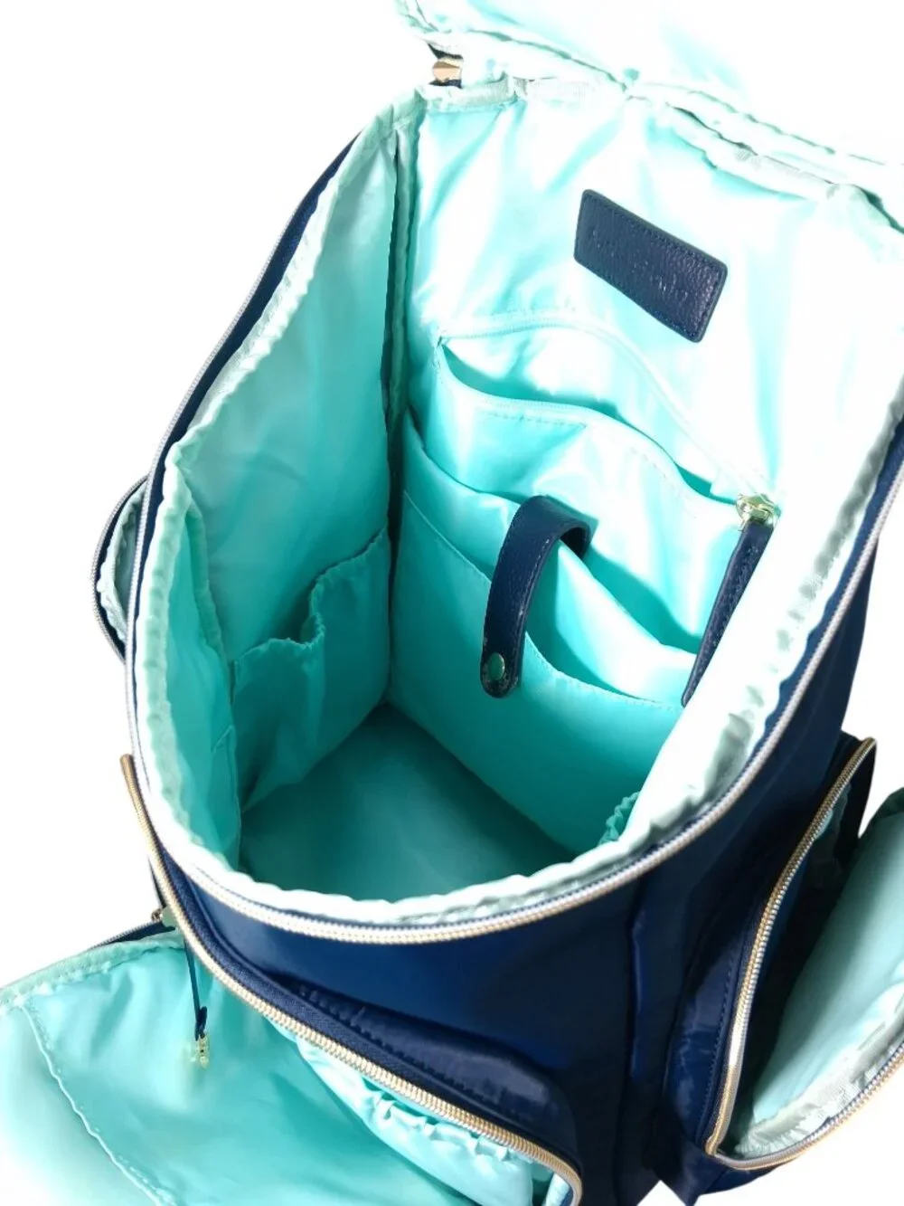 Austin Fowler Navy Diaper Backpack With Gold Zippers And Multiple Compartments